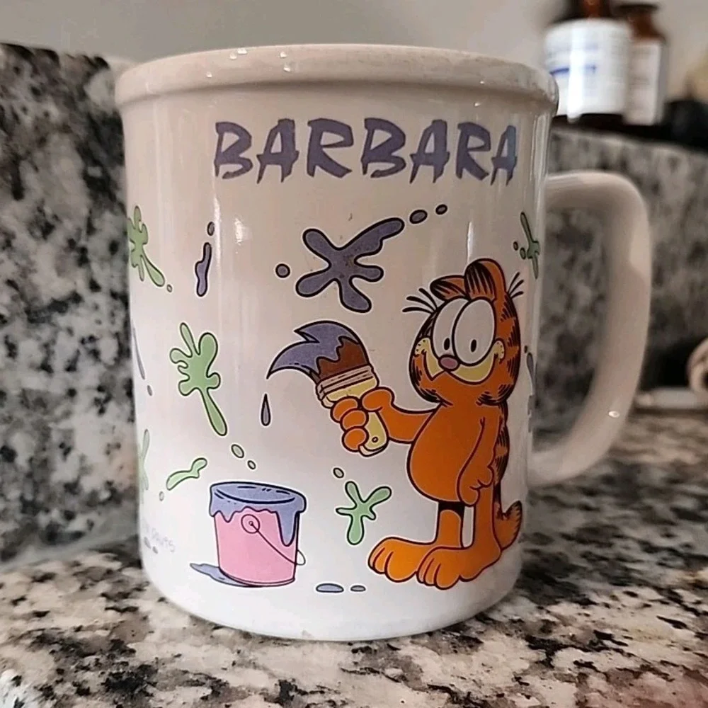 Vintage 1978 Garfield Cat Painting Painters Coffee Mug Personalized Name Barbara
